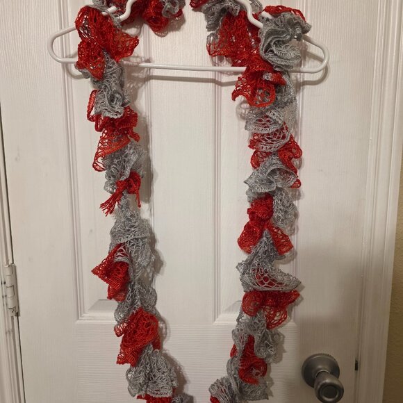 SALE! The Ohio State University Crocheted Scarlet and Gray Infinity scarf EUC - Picture 1 of 2